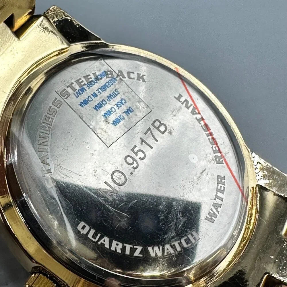 Techno Pave Watch Men Gold Tone Bling Iced Out Crystal Accents New Battery 9